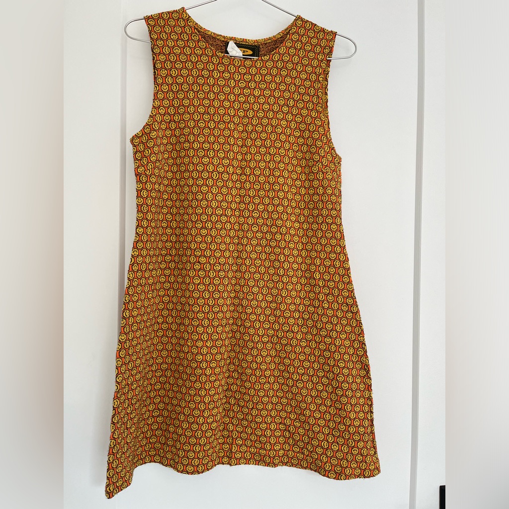 Vintage Free People Dress Womens Yellow Smiley Face Print Mini Kidcore Size S